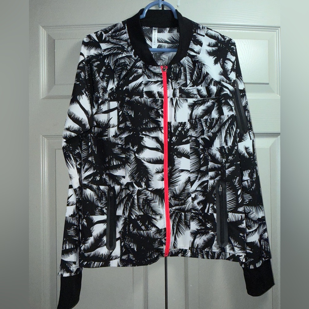 Fabletics Diana Bomber Zipper Palm Print Jacket Pink Accents Women’s Large